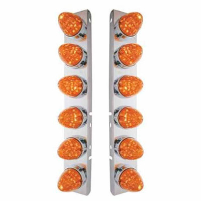 PETERBILT 379 YEAR 2003 SS FRONT AIR CLEANER BRACKET W12X19 LED WATERMELON LIGHTS BEZELS AMBER LED DARK AMBER LEN PAIR