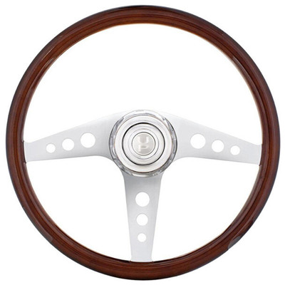 FL80 YEAR 2001 18 INCH WOOD 3 SPOKE GT STEERING WHEEL WITH HUB AND HORN