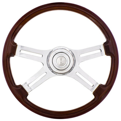 18 Inch Wood 4 Spoke GT Steering Wheel With Hub AND Horn For Freightliner Replacement