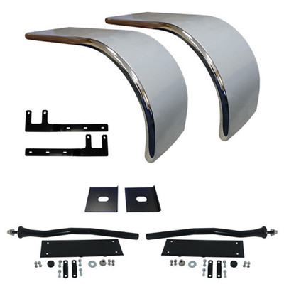 FREIGHTLINER CASCADIA 113 YEAR 2015 PREMIUM 33.5 INCH STAINLESS STEEL HALF FENDER KIT WITH MOUNTING BRACKETS