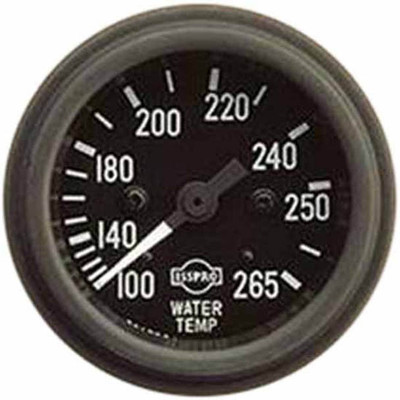 2.0625 Inch Mechanical Water Temperature Gauge 100-265F W 48 Inch Capillary Black Face IN-0112209 Replacement