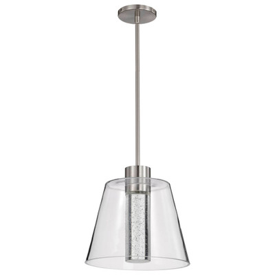Aura 12 Inch LED Pendant Brushed Nickel K9 Bubble Crystal 3000K CCT