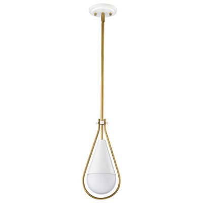 Admiral 1 Light Pendant 6 Inches Matte White and Natural Brass Finish White Opal Glass Replacement