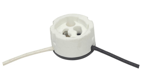 GX10 Round Porcelain Halogen Socket 12 in SF-1 200C Leads .6875 in Height Screw Holes .75 in CC