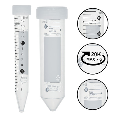 15ml PP Flat Screw Cap Hi-Viz Graduations Metal-Free Sterile Tube Replacement