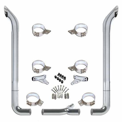378 YEAR 1999 7 X 114 INCH CHROME EXHAUST KIT W BULL HAULER STACKS AND OE STYLE ELBOWS AND 7-5 INCH TEE