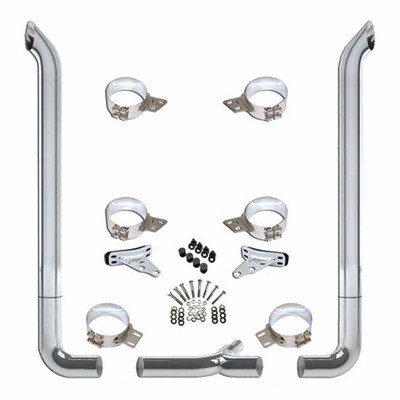 378 YEAR 2002 7 X 114 INCH CHROME WEST COAST TURNOUT STACK EXHAUST KIT W LONG DROP ELBOWS