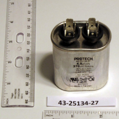 Single Oval Capacitor 4 uF 370 VAC 1.310 x 2.160 x 1.690 max. in. Replacement