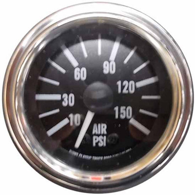 379 YEAR 1999 2.0625 INCH MECHANICAL 10-150 PSI SINGLE AIR PRESSURE GAUGE W BLACK FACE CHROME BEZEL