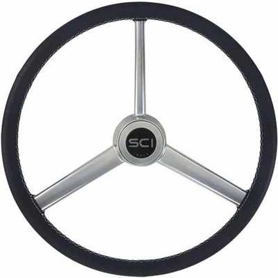 20IN Gun Metal 3 Spoke Black Leather Retro Steering Wheel Kit For Mack W- 1IN Shaft