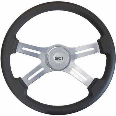 18IN Chrome 4 Spoke Black Leather Steering Wheel Kit For GM Coach 4903