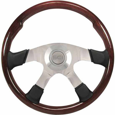 18IN Alum 4 Spoke Mahogany Steering Wheel Kit With Black Leather Spats KW 2003-Newer Ex T680 T880