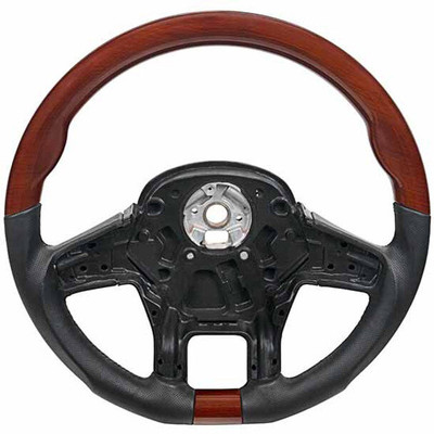 579 YEAR 2015 18 INCH WOOD STEERING WHEEL WITH LEATHER GRIPES AROUND SPOKES