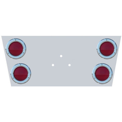 5964 SBA YEAR 1990 14 INCH 430 STAINLESS STEEL ANGLED REAR CENTER PANEL WITH 4 4 INCH ROUND RED CLEAR LEDS BEZELS LOGO HOLES