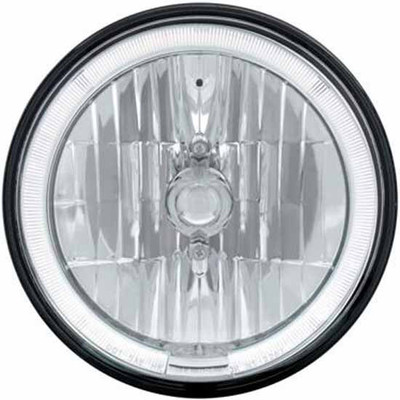 FLC112 YEAR 1996 7 INCH ROUND CRYSTAL HEADLIGHT W HALOGEN 9007 BULB WHITE LED HALO RING