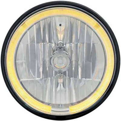 FLC112 YEAR 1997 7 INCH ROUND CRYSTAL HEADLIGHT W HALOGEN 9007 BULB AMBER LED HALO RING