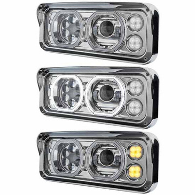 CLASSIC XL 132 YEAR 2008 CHRM DUAL SQUARE LED PROJ HEADLIGHT W AUX HALO RINGS AND AMBER LED TURN SIGNAL DRIVER