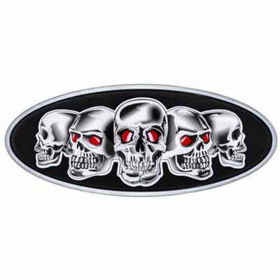 Chrome Die-Cast Silver Skull Emblem - 7 0.875 X 3 0.25 Inch Replacement