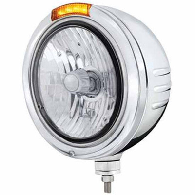 FLC120 YEAR 1974 CLASSIC EMBOSSED STRIPE CRYSTAL H4 HEADLIGHT 34 AMBER LED 4 AMBER CLEAR LED DUAL FUNCTION