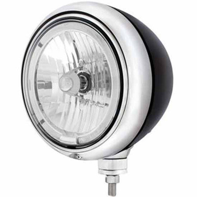FLC120 YEAR 1974 BLACK GUIDE STYLE HOT ROD HEADLIGHT WITH BULB WHITE LED HALO RIM
