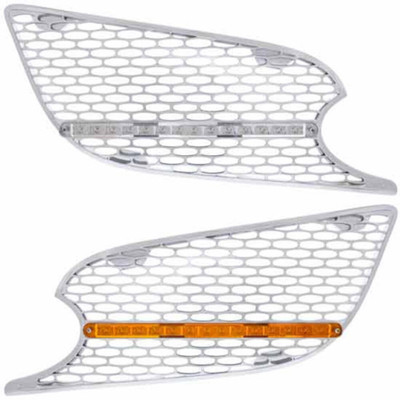Chrome Air Intake Grille With 14 Diode Amber LED Clear Lens Light Bar For Peterbilt 579 Pass Side Replacement