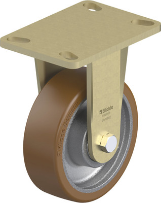 HD Welded Steel Fixed Caster 6IN Brown PU on Rugged Gray Cast Iron Whl 6.25x4.5IN Mt Plate 7.875IN H Replacement