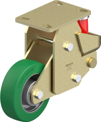 HD Welded Steel Fixed Caster 6IN Green PU on Rug Gray Cast Iron Whl 6.25x4.5IN Mt Plate 9.4375IN H Replacement