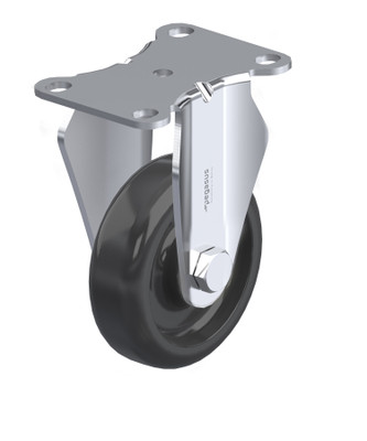 P12X Series SS Medium Light Duty Rigid Caster Top Plate Black Solid PP Delrin Wheel SS 4.6875IN H Replacement