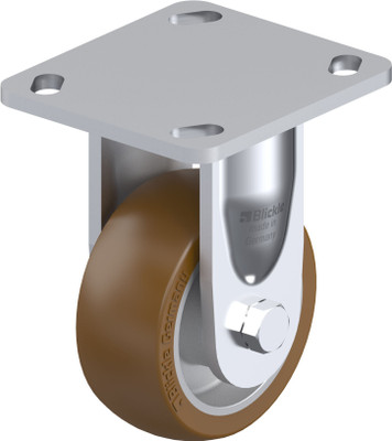Pressed Steel Fixed Caster 4IN Brown PU on Die-Cast Aluminium Wheel 4.5x4IN Mounting Plate 5.5IN H Replacement