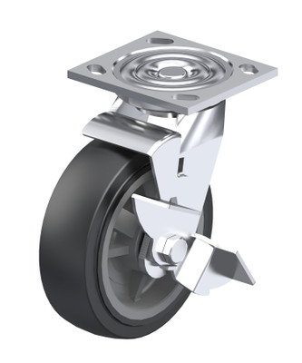 P21 MD Indust Swivel Caster 4X4.5In Gray TP Polyurethane Tread Beige PP Core Wheel Wheel Brake 900lb Replacement