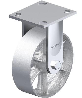 P21 Series Medium Duty Industrial Rigid Caster Plate 4X4.5In Solid Silver Cast Iron Wheel 7.25IN H Replacement