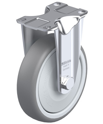 Pressed Steel Fixed Caster 5IN Gray Rub on High-Quality PP Wheel 3.625x2.5IN Mount Plate 6.125IN H Replacement