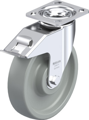 Pressed Stl HD Swivel Caster 8IN Gray Synthetic on Nylon 6 Wheel 4.5x4IN Mount Plate Stop Fix Brake Replacement