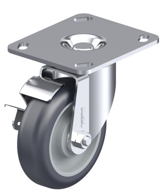 P12 LMD Swivel Caster 4IN 3.75X4.375In Gray TP PU Tread Beige PP Core Delrin Wheel Wheel Brake Replacement