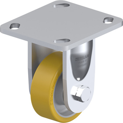 Pressed Steel Fixed Caster 3.125IN Light Brown PU on Die-Cast Alum Whl 4.5x4IN Mounting Plate 4.75IN Replacement