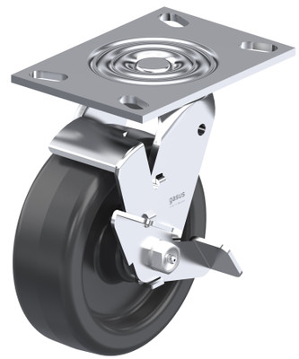 P21 MD Industrial Swivel Caster 4.5X6.25In Solid Black Phenolic Wheel 9.5IN H Wheel Brake Replacement
