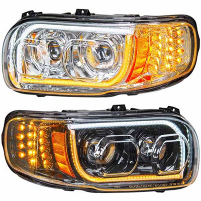 389 YEAR 2011 DRIVER SIDE CHROME HEADLIGHT WITH LED POSITION LIGHT AND TURN SIGNAL