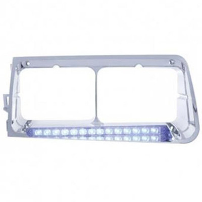 FLD-112 YEAR 2009 14 LED RECTANGULAR DUAL HEADLIGHT BEZEL - BLUE LED CLEAR LENS - DRIVER SIDE