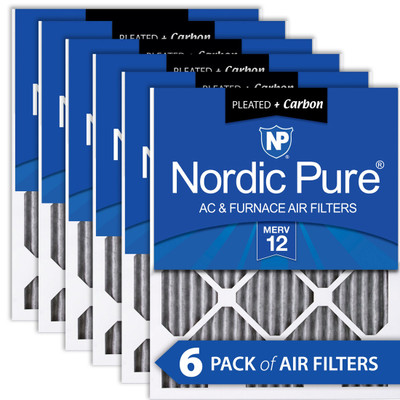 25X30X1 6 PACK NORDIC PURE MERV 12 MPR 1500-1900 FILTER ACTUAL SIZE 24.75 X 29.75 X 0.75 MADE IN USA A