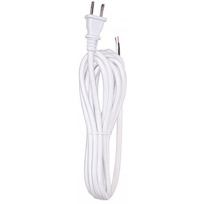 12 FOOT RAYON CORD SET WHITE FINISH 182 SPT-2 105C WITH MOLDED POLARIZED PLUG 50 CARTON TINNED TIPS STRIP WITH 2" SLIT