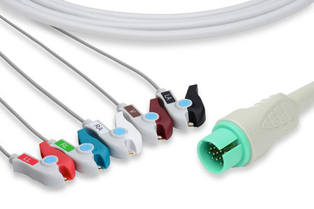 SPACELABS DIRECT CONNECT ONE-PIECE ECG CABLE 700-0008-06 5 LEADS AHA CLIP