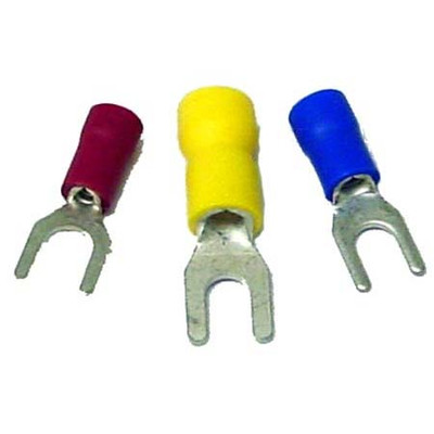 HAINES PRODUCTS VINYL INSULATED BLOCK SPADE CRIMP LUG FOR WIRE SIZES 16-14 GA AND 6 SIZE STUD OR SC CREW BUTTED SEAM 600-1000V 100 PACK