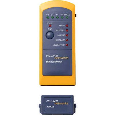 FLUKE LAN MICROMAPPER FOR LAN WIREMAP CERTIFICATION INCLUDES REMOTE PATCH CABLE 6V BATTERY AND USERS S GUIDE