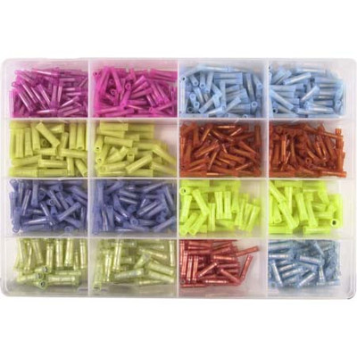 HAINES PRODUCTS NYLON BUTT CONNECTOR ASSORTMENT THIS ASSORTMENT COVERS WIRE SIZES 12-10 TO 22-18 IN BOTH BUTTED AND SEAMLESS