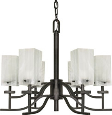 CUBICA 6 LIGHT 26 INCH CHANDELIER WITH ALABASTER GLASS TEXTURED BLACK CONTEMPORARY