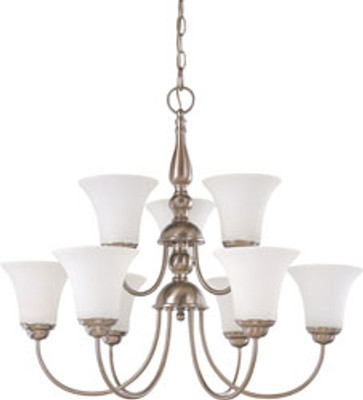 DUPONT 9 LIGHT 2 TIER 27 INCH CHANDELIER WITH SATIN WHITE GLASS BRUSHED NICKEL TRANSITIONAL