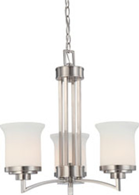 HARMONY 3 LIGHT CHANDELIER WITH SATIN WHITE GLASS BRUSHED NICKEL CONTEMPORARY