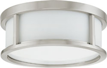 ODEON 2 LIGHT 13 INCH FLUSH DOME WITH SATIN WHITE GLASS BRUSHED NICKEL TRANSITIONAL