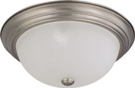 3 LIGHT 15 INCH FLUSH MOUNT WITH FROSTED WHITE GLASS BRUSHED NICKEL TRANSITIONAL