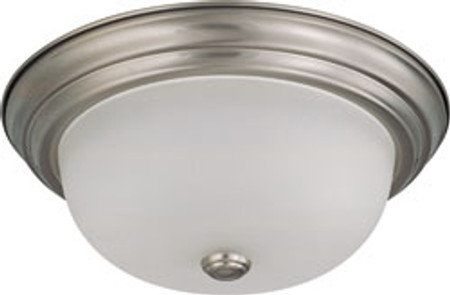 2 LIGHT 13 INCH FLUSH MOUNT WITH FROSTED WHITE GLASS BRUSHED NICKEL TRANSITIONAL